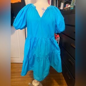 Women’s Size M Japna Vibrant Blue Short Sleeve Puff Mini Dress